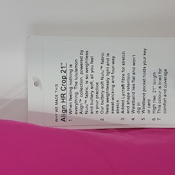 NWT. Lululemon align HR crop 21" size 8 pink - Picture 12 of 12